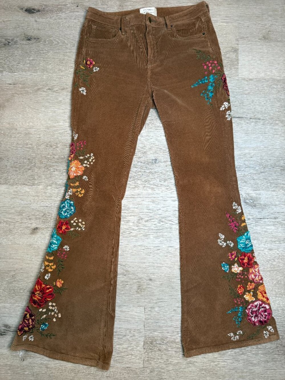 Driftwood x Free People Farrah Floral Embroidered Corduroy Flare Pants 28